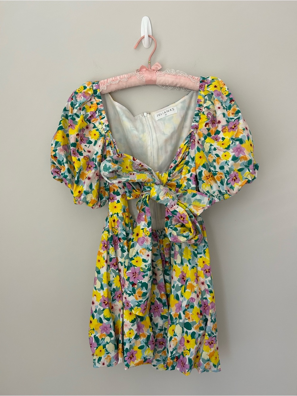 Yellow Floral Puff-Sleeve Cut Out Dress